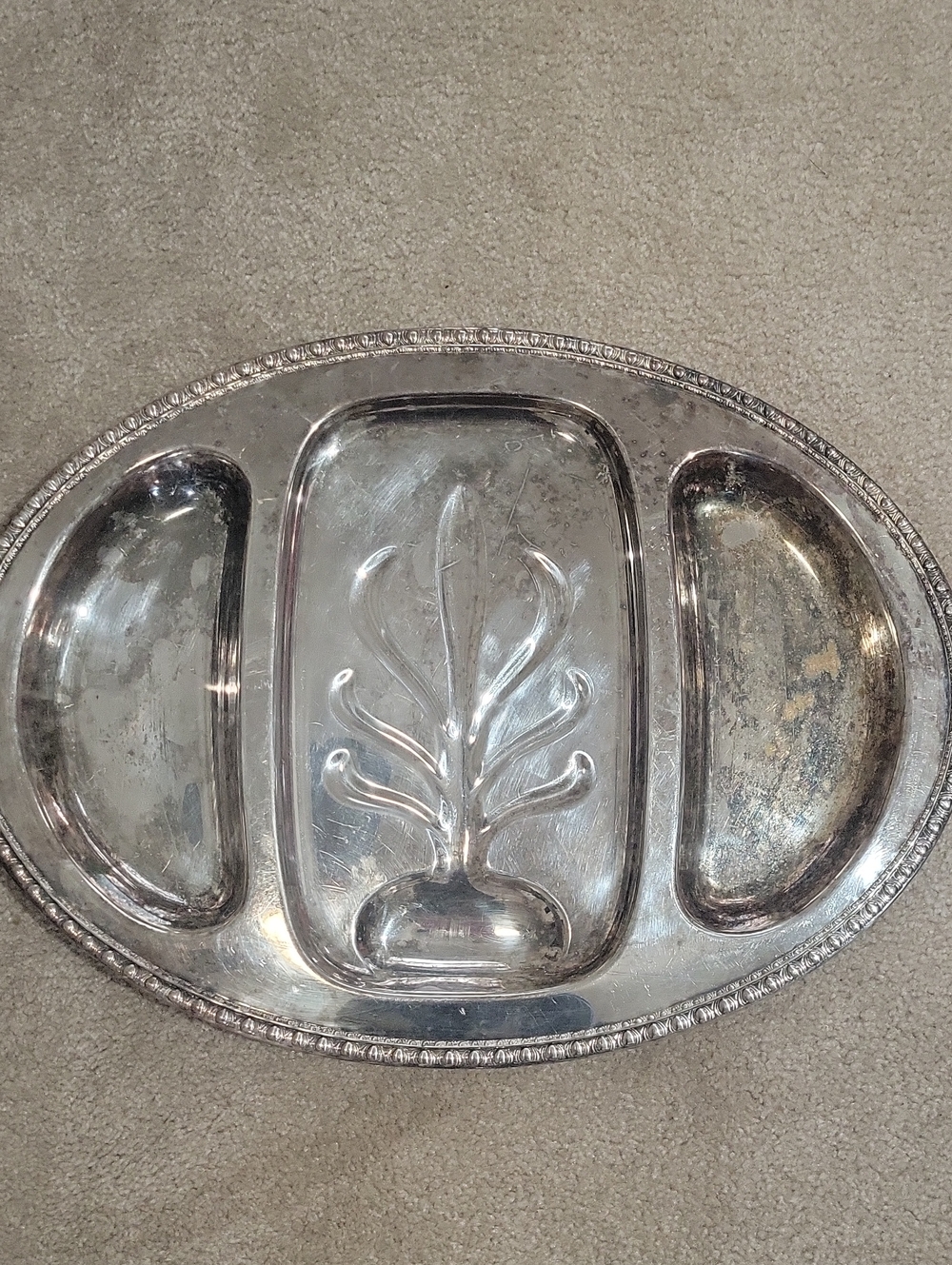 vtg serving tray WM Rogers Silver Plate Spring Flower 2057 Large Meat Turkey